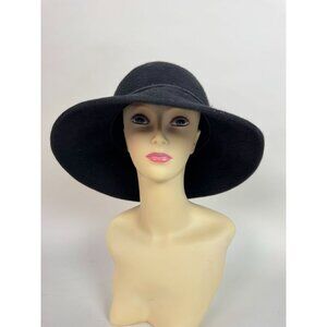 Helen Kaminski Vintage Black Wool Felt Wide Brim Hat Made In Australia